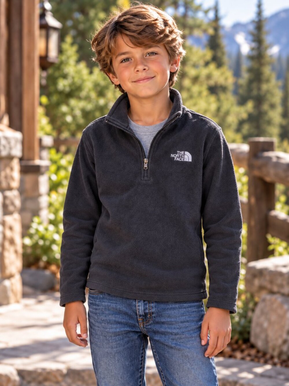 THE NORTH FACE Black Fleece 3/4 Zip Pullover Boys S 7 8 Sweater Top Girls Kids